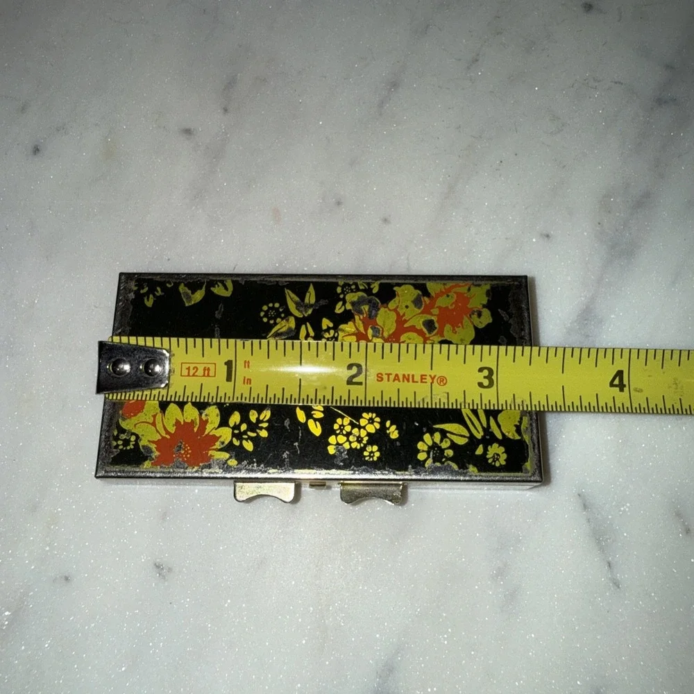 Vintage Painted Floral Metal Pill Box 3.25